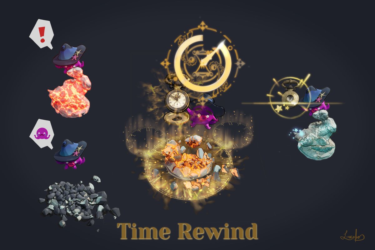 Planning and #conceptart for a time rewind #VFX! Going to continue working with my Otto the octopus character.

#indiedev #gameart #realtimevfx #stylized