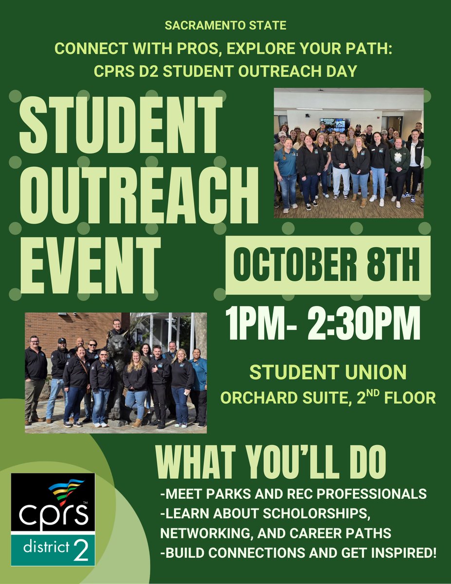 📆 Date: Wednesday, October 8
⏰ Time: 1pm – 2:30pm
📍 Location: Student Union – Orchard suite - 2nd Floor
💚 Cost: Free for students
#sacstate