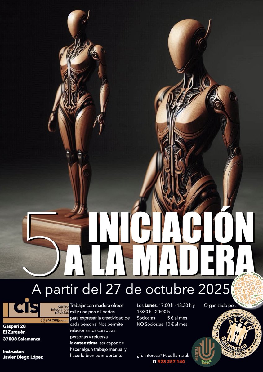 alcersalamanca's tweet photo. 🪚 #Taller de "Iniciación a la #Madera".
En este taller aprendes a construir #muebles, etc.
📆 todos los #lunes a partir del 27 de #octubre
🕔 17:00 h
📍 #CentroIntegral, #Zurguen
💶 15 € #Socios:as, 30 € NO Socios:as por trimestre
☎️ reserva e info en el 923 257 140 https://t.co/llevkwPfV2