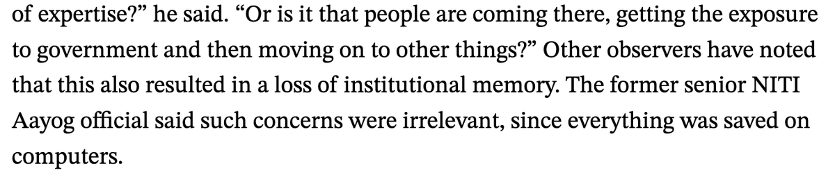 shunthenoo's tweet photo. A gem from @thecaravanindia's piece on the Niti Aayog which shows the incompetence of its officials, who confuse 'institutional memory' with computer memory. No wonder the institution lacks promise or relevance. https://t.co/eED51aqrua https://t.co/0ZyJvmE6yZ