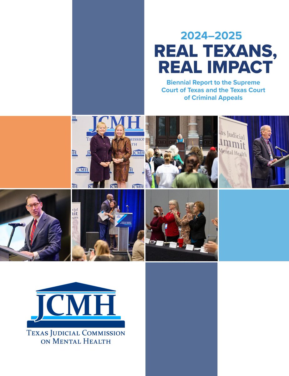 Our 2024-2025 Biennial Report to the Courts is now available online!

In the report you will find updates and information about JCMH projects from January 2024 to August 2025.

texasjcmh.gov/media/ulfdpd2v…