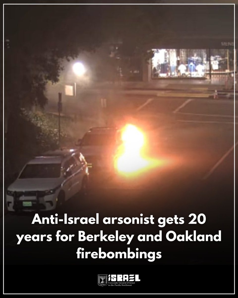 IsraelinSF's tweet image. 🚨 Two decades behind bars.

The arsonist who firebombed Berkeley police vehicles and buildings driven by anti-Israel hatred will spend the next twenty years in jail.

👉 Read the full story by the Jerusalem Post here: jpost.com/diaspora/artic…

#Berkeley #Oakland #Israel…