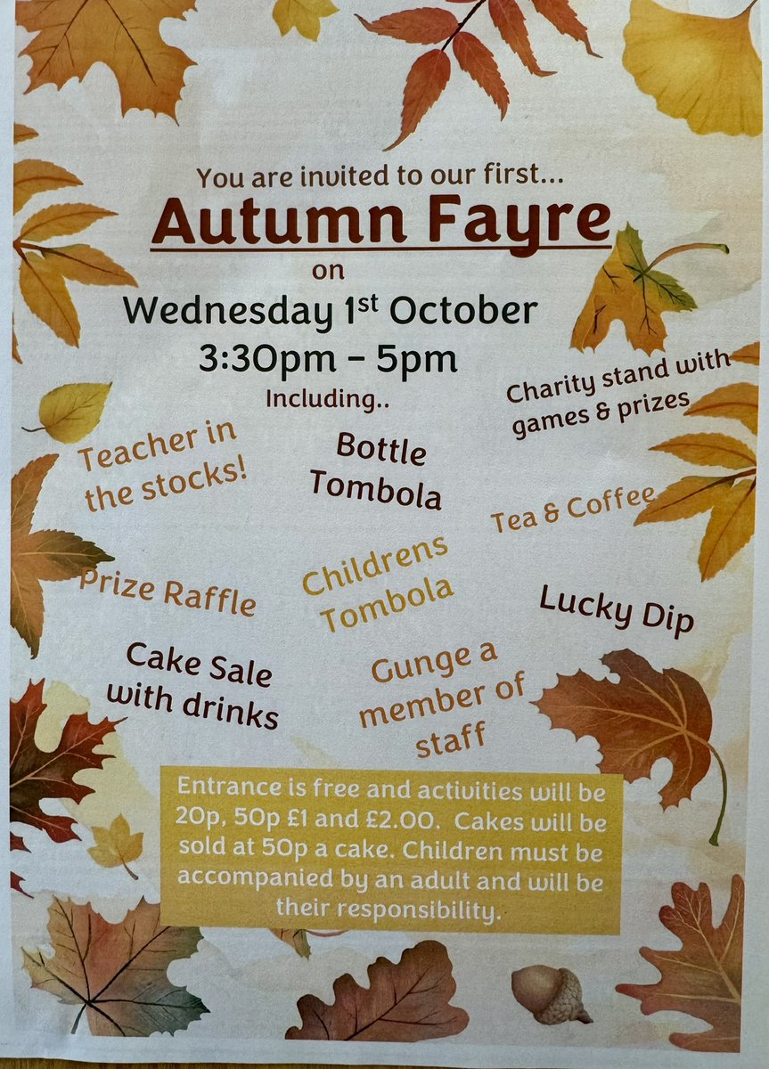 Autumn Fayre returns this Wednesday!
Games, goodies, and plenty of fun for everyone — don’t miss it! 🍁🍂🥮