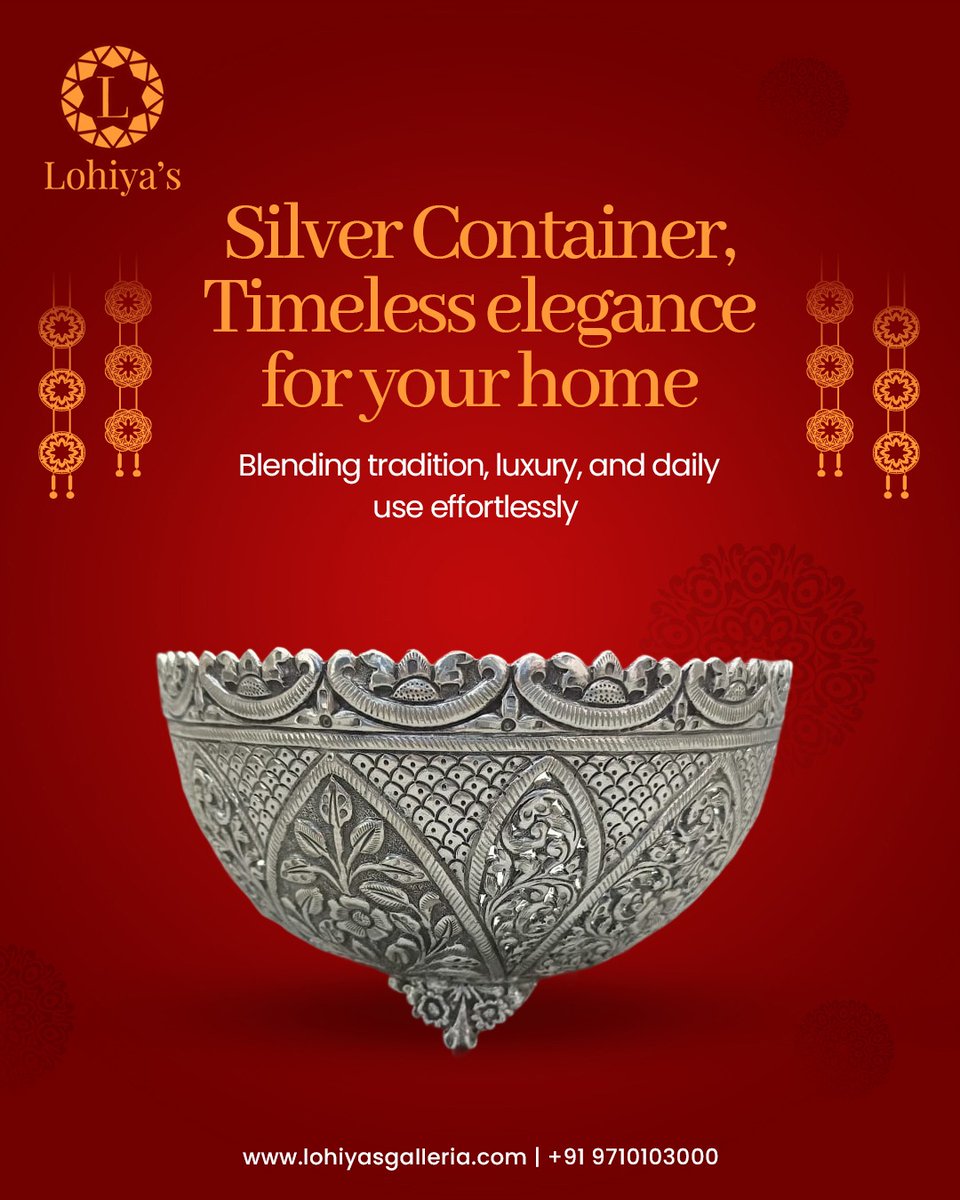 LohiyasG's tweet image. Add a touch of luxury to your everyday living. This intricately designed Silver Container blends tradition with timeless elegance.

For pricing and more information connect +91 9710103000

#silvercontainer #lohiyasgalleria #timelesselegance #luxurydecor #silverartistry