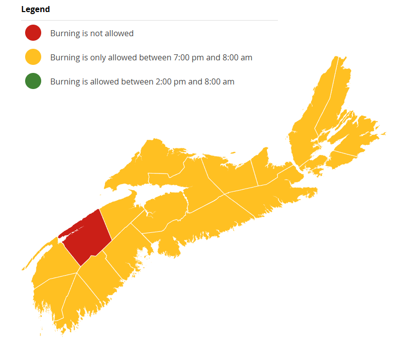 NS_DNR's tweet photo. Burning is not permitted between 8am and 2pm. 

Check before you burn and know your municipal bylaws. 

https://t.co/nEMLDfeFq5  

Full burn ban remains in place for Annapolis County due to the Long Lake wildfire. https://t.co/wkXYEacOfN