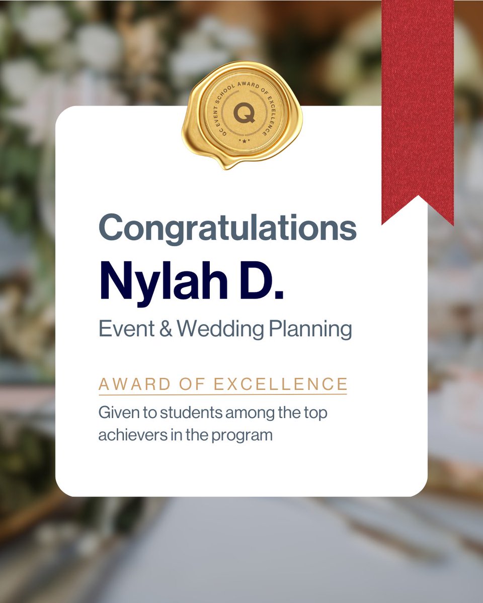 QCEventSchool's tweet photo. Congrats to this week’s Award of Excellence recipients! 🏆This honor is reserved for QC students who earn an A- or higher in their course work! 👏

Start your event &amp; wedding planning journey today:
💚 https://t.co/mKTvq7o1G0

#QCEventSchool #WeddingPlanning #EventPlanner https://t.co/9DVmNzijbF