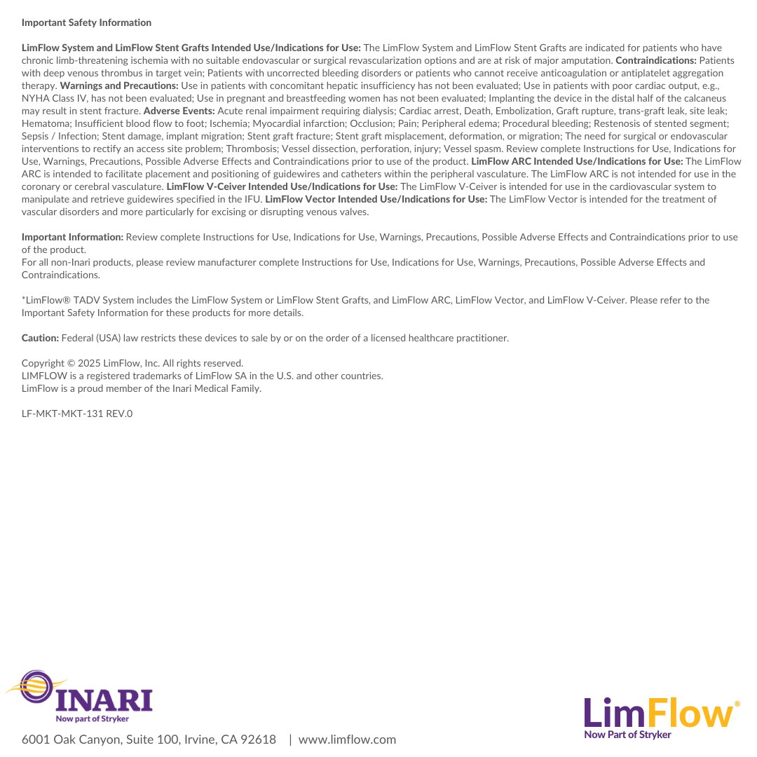 CLI_LimFlow's tweet image. As we wrap up #PAD Awareness Month, LimFlow continues to redefine what’s possible for patients with #CLTI.

The #LimFlow TADV System is the only purpose built system for venous arterialization. 

#PADAwareness #LimFlow #TADV #LimbSalvage