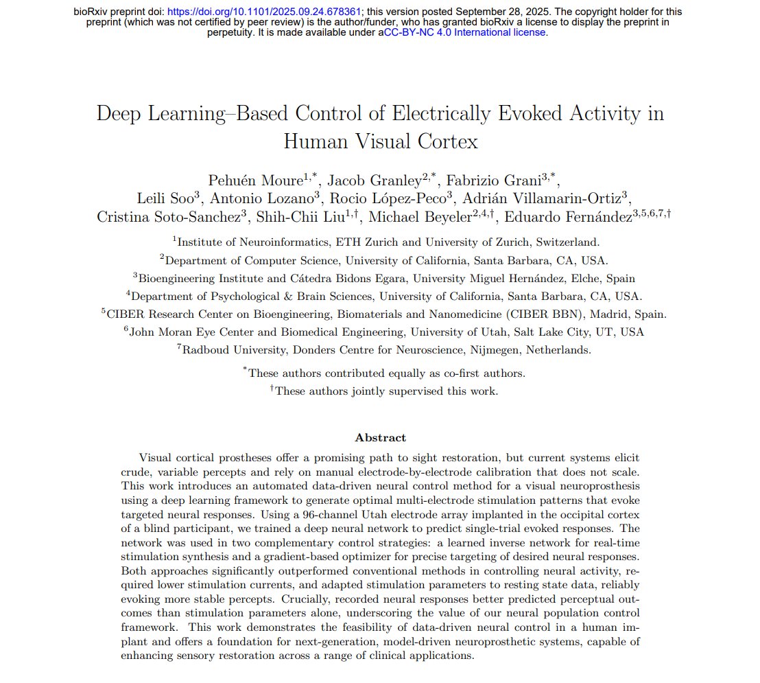 AntonioLozanoDL's tweet image. For a long time, some have daydreamed about whether neural networks can learn to effectively synthesize stimulation patterns to write information into the brain.

For the first time, we have demonstrated that 𝐝𝐚𝐭𝐚-𝐝𝐫𝐢𝐯𝐞𝐧 𝐧𝐞𝐮𝐫𝐚𝐥 𝐜𝐨𝐧𝐭𝐫𝐨𝐥 𝐯𝐢𝐚 𝐚…