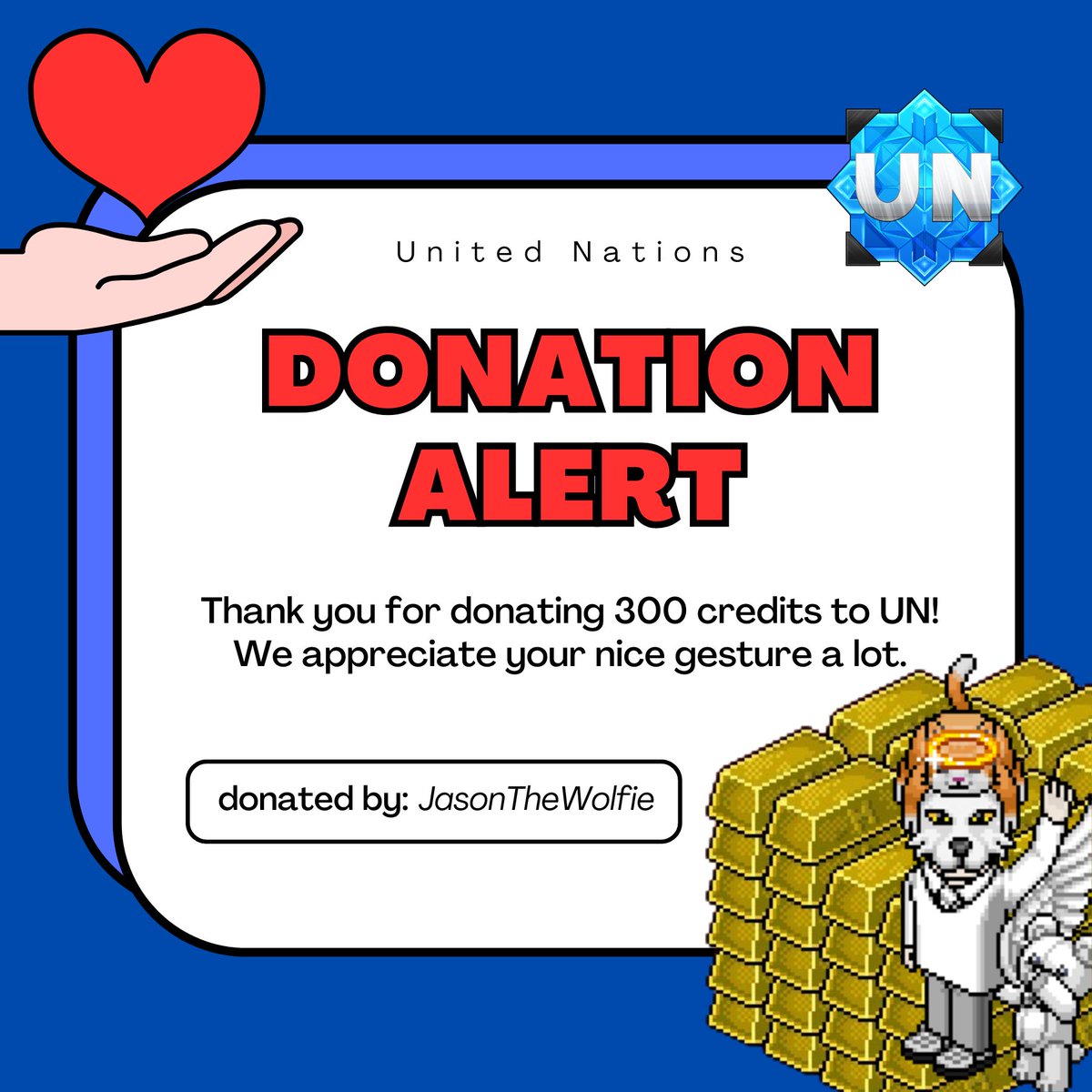 🎊 THANK YOU for our latest donation of 300c from JasonTheWolfie! We appreciate your support 💕 #habbo #habboUN 

✨ <a href="/DemizeHABBO/">Demize</a>
