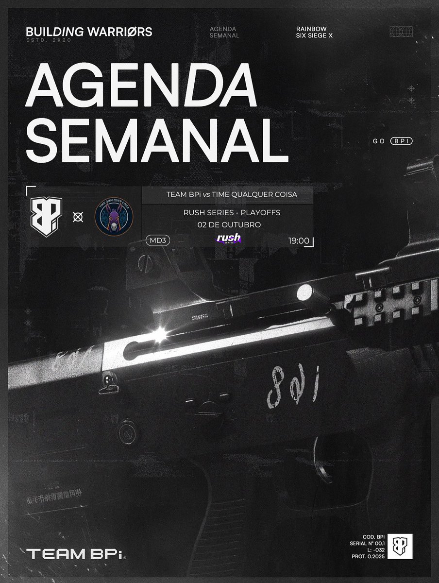 Segue a agenda ⬆️!

Nessa Quinta-feira temos um jogo extremamente decisivo que define a nossa permanência nos PLAYOFFS da Rush Series, vamos precisar de todo o apoio.

#GoBPi