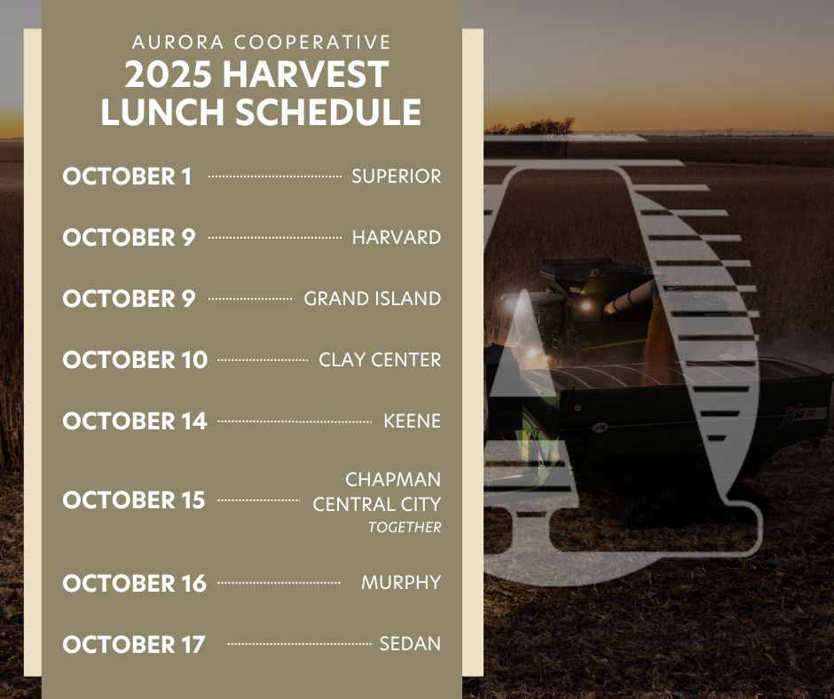 AuroraAgNetwork's tweet image. We&apos;re thrilled to announce our fall harvest lunch schedule! As things ramp up in the fields, we want to support you with a meal to keep you going your crew going. Stop by the location closest to you and enjoy lunch on us! Our first lunch kicks off at our Superior East location…
