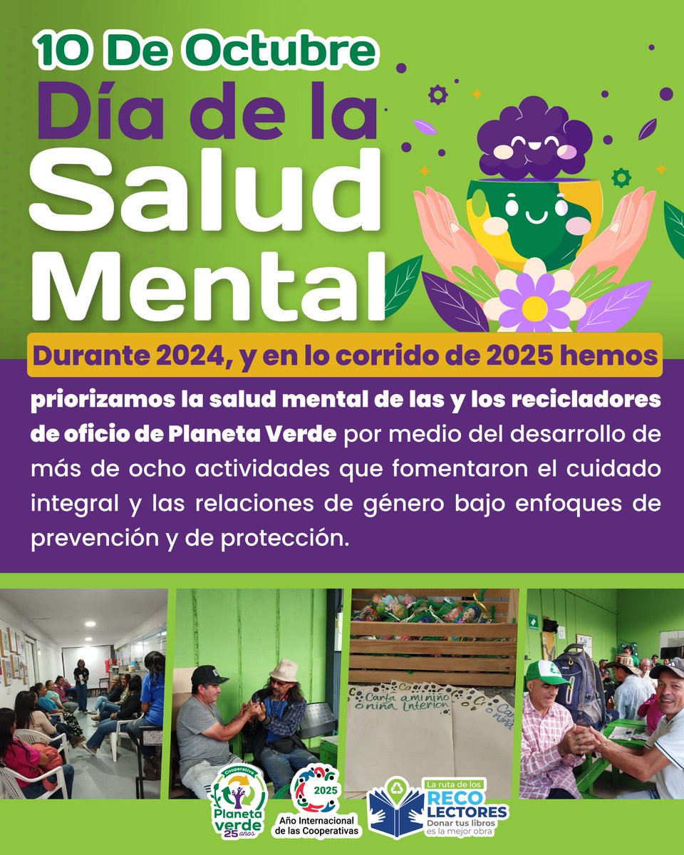 🧠💚 En Planeta Verde creemos firmemente en que la salud mental es tan importante como el cuidado del planeta. Cada espacio de escucha y acompañamiento es una semilla para el bienestar de nuestras y nuestros recicladores. 🌱✨ #CuidadoIntegral #Reciclamospornaturaleza