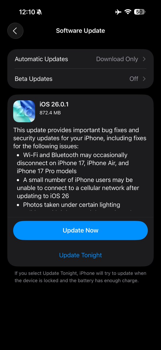 نزل تحديث iOS 26.0.1 رسمياً للجميع 💡

التحديث يأتي بإصلاحات مهمة و سد ثغرات أمنية. 

أنصحكم بالتحديث بأقرب وقت من أجل استقرار و حماية اكثر في التحديث الجديد. 

بالتوفيق. 

#iOS2601