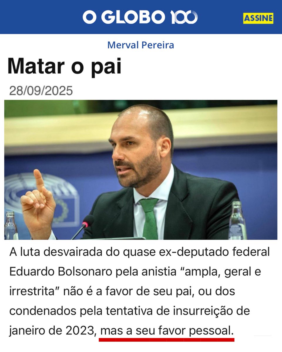 BolsonaroSP's tweet image. Nada funcionou:
❌Foi para EUA para salvar próprio pai
❌Eduardo não liga para anistiar presos
❌Eduardo vai matar o pai para defender anistia a todo custo

🟡 AGORA: Eduardo só quer anistiar a si mesmo