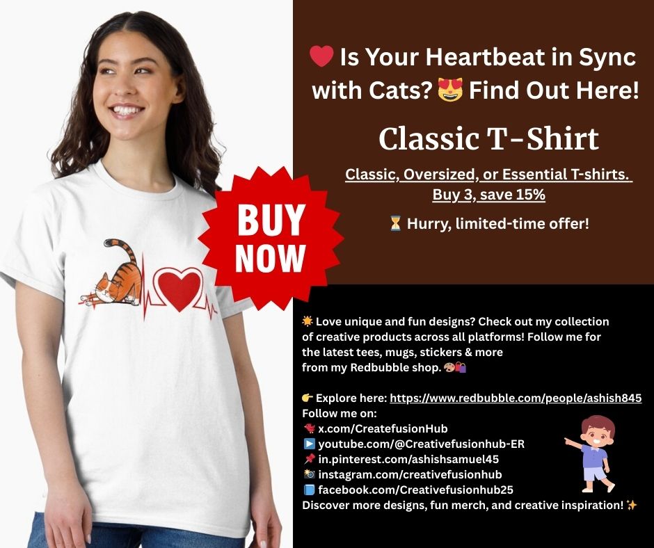 💓 Your heartbeat + your cat’s purr = PURRfection 😻
Check out this Cat Heartbeat Tee 🐾🎨 — the ultimate gift for feline lovers!
👉 Shop here: redbubble.com/i/t-shirt/Cat-…

#CatLovers #CatHeartbeat #RedbubbleArtist #CatLife #GiftForCatLover