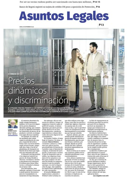 📌"...este sistema puede aumentar los #precios de manera selectiva y discriminatoria, [...] por ejemplo, fijando un precio mucho más alto a quienes necesitan...". 👇
👉Lee más en: bit.ly/48DWRQf
Por: Gabriel Ibarra - Socio en: Ibarra Rimôn