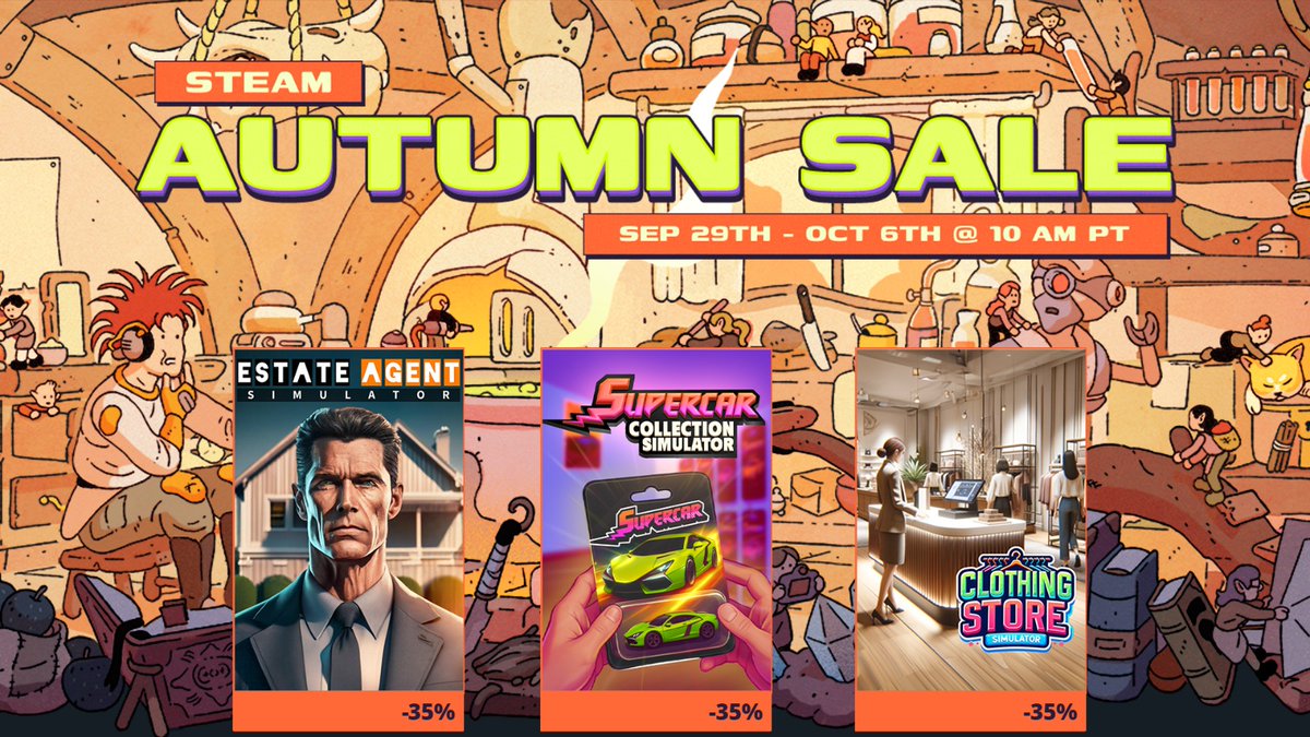 Steam Autumn Sale is here! 🍂 

Supercar Collection Simulator 🚗 

Build your own diecast store! Open surprise car packs, expand your collection, compete in thrilling races with customers on the tracks, and play online trading games. A world full of speed and excitement awaits