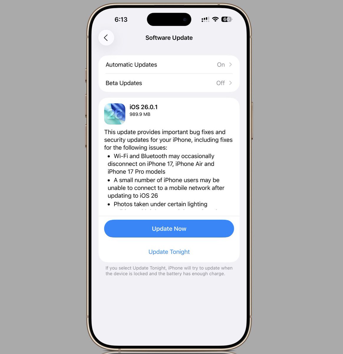 Rajnish04092305's tweet image. Apple has released iOS 26.0.1 

hopefully it fixes lots of bug fixes
#phaideiWeek2025
