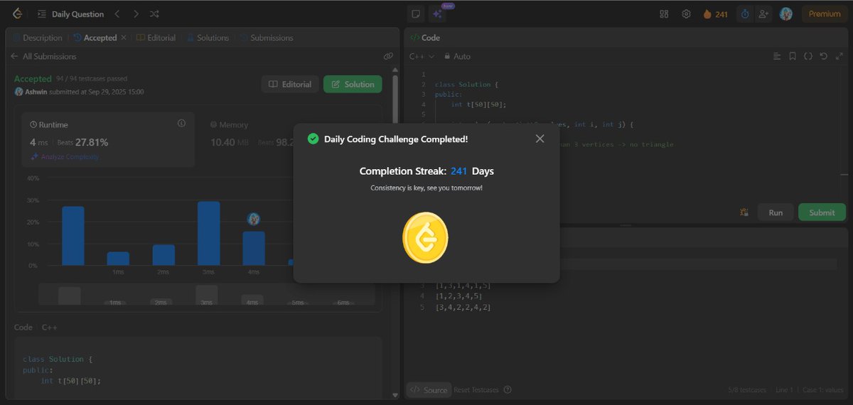 mystic_decoder's tweet image. Day 92     

- Leetcode potd   (Good one)
- 2 codeforces problems        
- Project (Frontend work)

Do connect and join the grind!  🔥 

#nDaysOfCode #MERNStack #DSA #BuildInPublic #CodingJourney