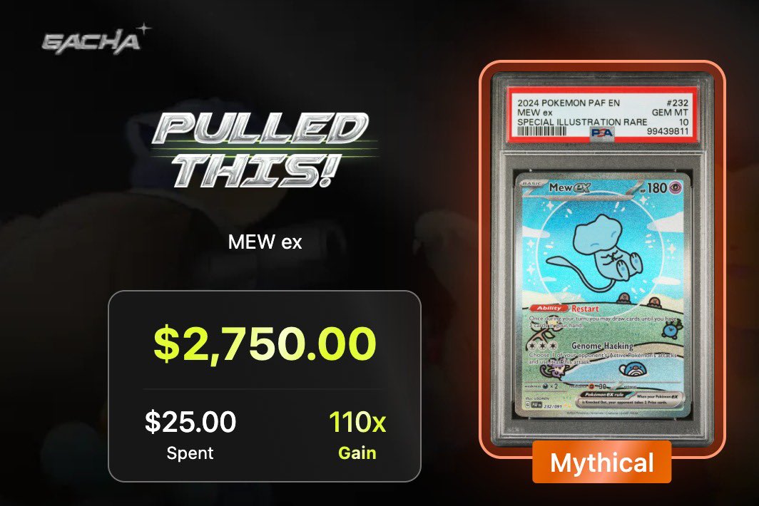 Gacha Pull Packs irl made me want to try the online version. 

Fun experience and a crazy pull. Big W 🤙