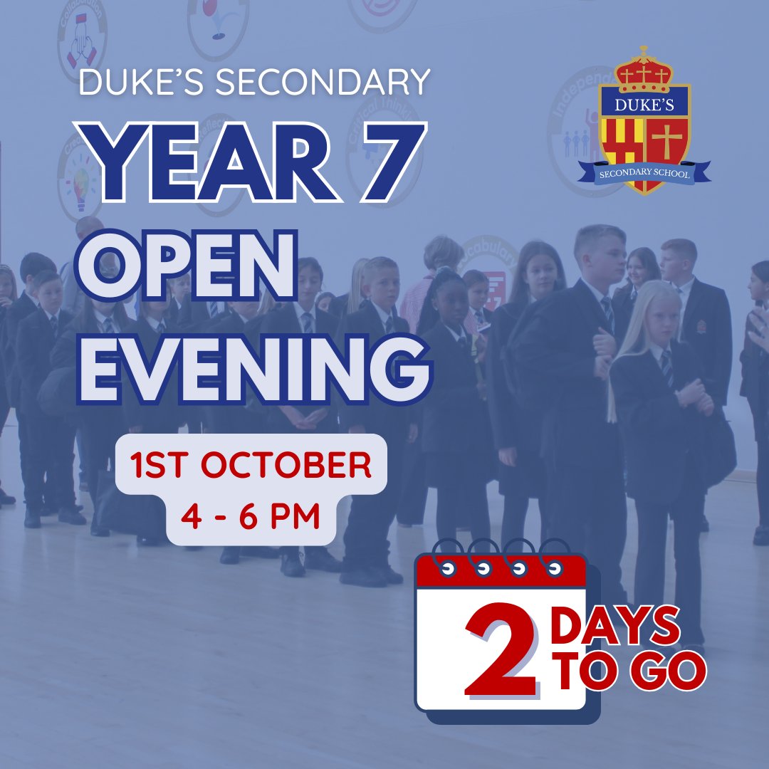 Reminder to all Year 6 Parents/Carers,

Don't miss out on your opportunity to meet the Duke's team who are happy to discuss any questions you may have - and of course what to expect when your child joins the <a href="/NCEADukes/">NCEA Duke's Secondary School</a> family in September 2026.

#letyourlightshine #OpenDay