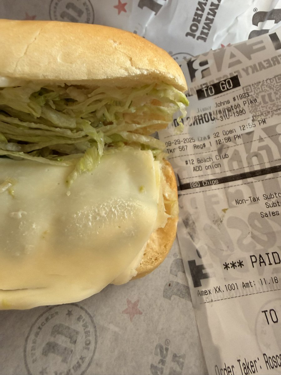 auntky's tweet photo. @jimmyjohns Someone had better help this young man out at Store #1993. He is trying to do everything all by himself and getting no help from his manager. Here is my Beach Club…it’s missing the turkey! https://t.co/KumGEq4rgn
