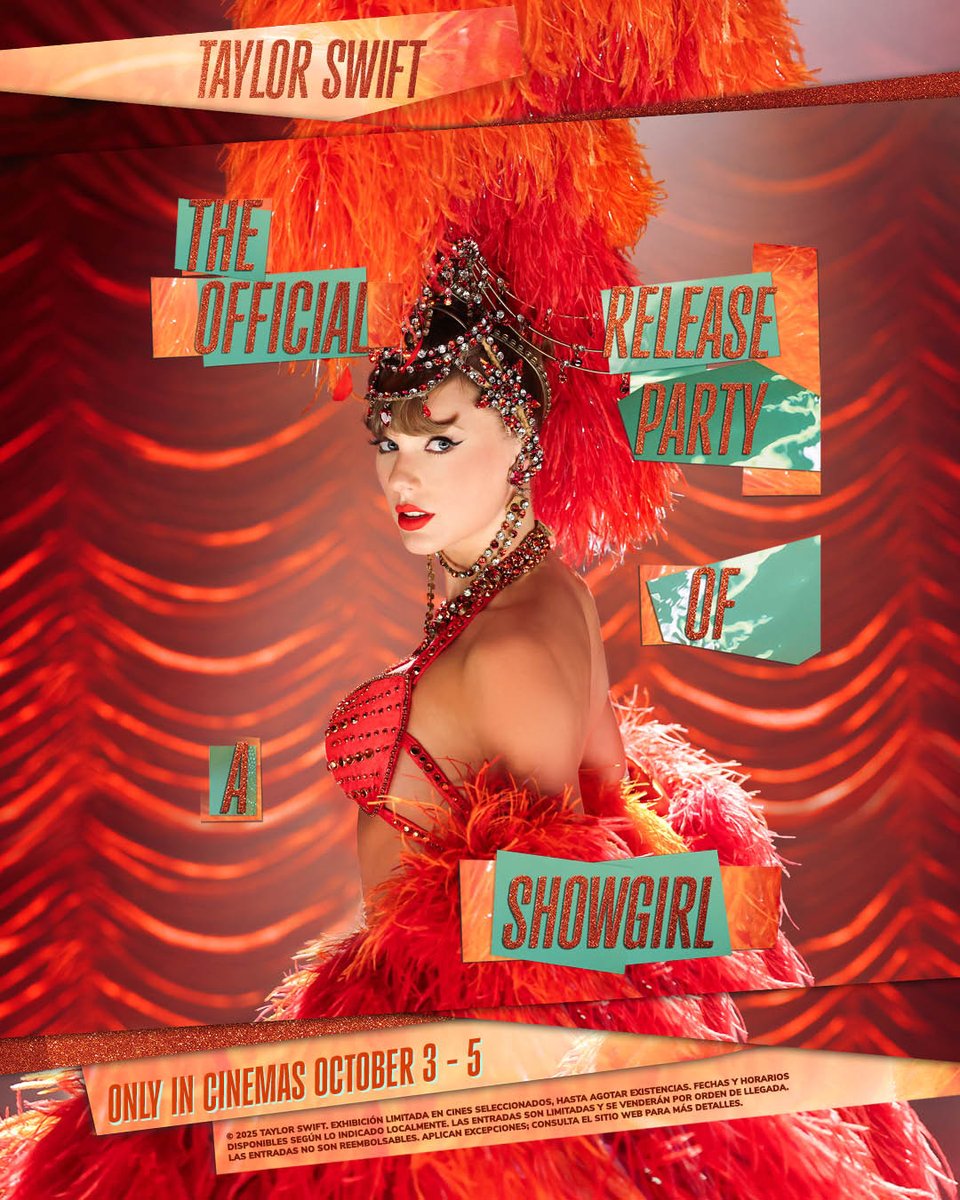 Cinesa's tweet photo. ❤️‍🔥 ¡Ha llegado el momento! ❤️‍🔥
¡Las entradas para la #TSReleasePartyofaShowgirl ya están A LA VENTA!
 
No te pierdas este evento exclusivo el 3, 4 y 5 de octubre solo en cines.
Compra ya tus entradas 👉https://t.co/gUvYZ6LczG 🎟️, ¡no te quedes sin la tuya! 🏃‍♀️‍➡️🙌
 
#TSTheLifeofaShowgirl
@taylorswift @taylornation