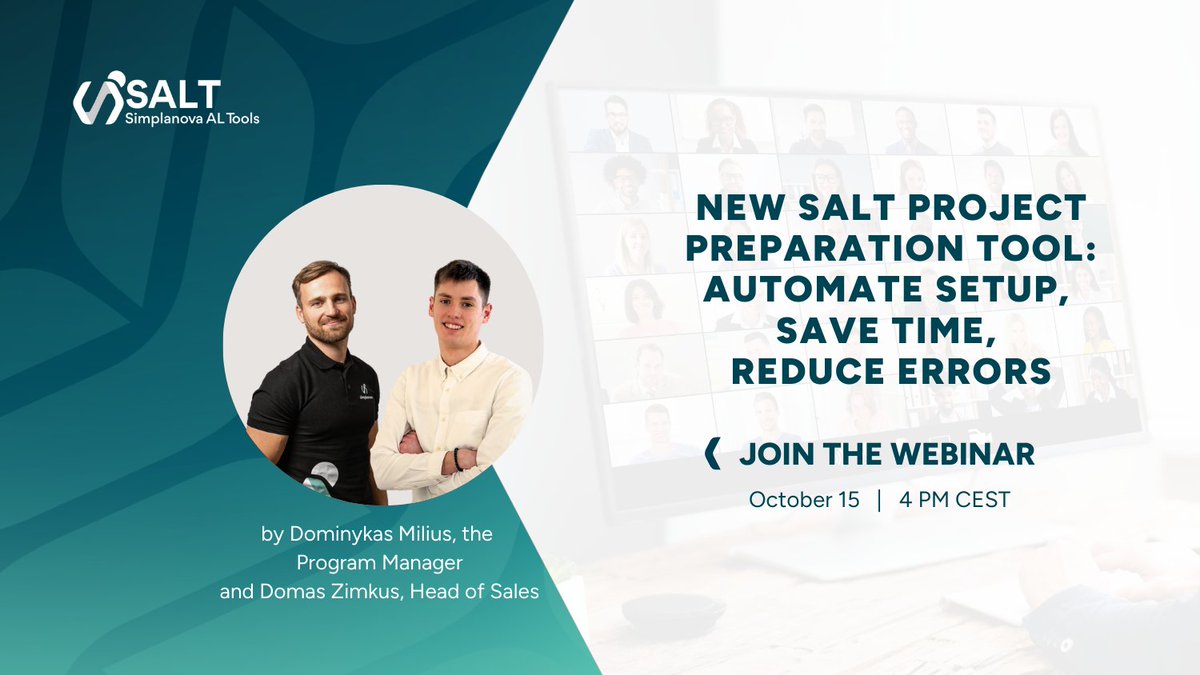 Stop wasting time on manual project setup!⚡️

Join our webinar to see Simplanova’s NEW SALT Tool in action: automate setup, reduce errors, and launch projects faster.
Registration link with more information: us02web.zoom.us/webinar/regist…