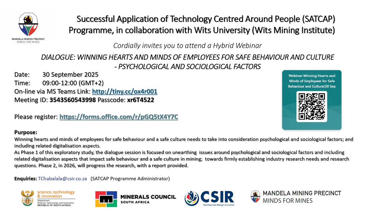 INVITE: The Mandela Mining Precinct and Wits Mining Institute are hosting a dialogue focused on promoting safe behavior and culture among employees by exploring psychological, sociological, and digitalisation factors.