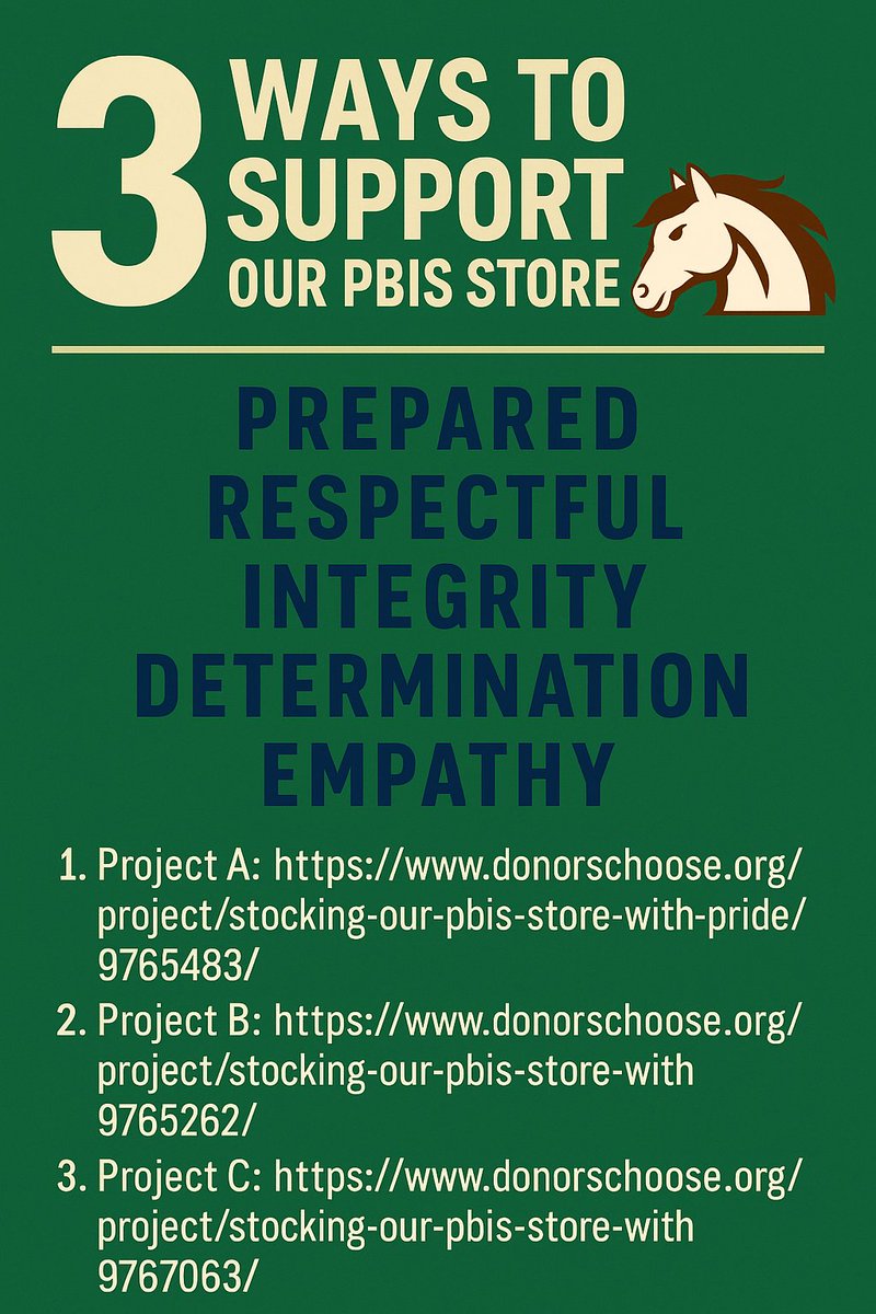 BookishCoach's tweet photo. Every day our Mustangs show PRIDE!
We launched 3 DonorsChoose projects to restock our school store- How can you help? 💚📚
1️⃣https://t.co/ArpqupllVR
2️⃣ https://t.co/zi90izDUXf
3️⃣ https://t.co/L6r26SajCp
@DonorsChoose @helpingteach @cleowade #DonorsChoose #EdEquity #SupportSchools https://t.co/UfxYqv80Op