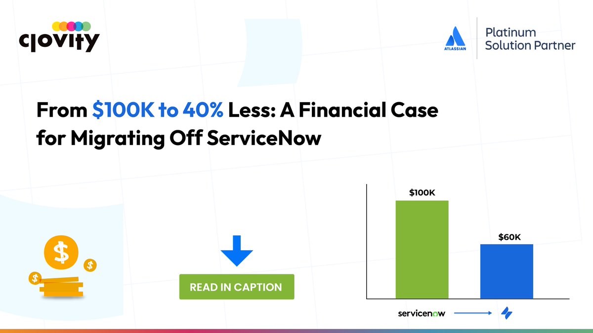 💰 Paying $100K+ for ITSM? You’re likely overpaying. 📖 Read the full blog: clovity.com/blog/from-100k…

In 2025, more enterprises are moving off ServiceNow and slashing costs by up to 40% by switching to Jira Service Management.  

Why? 
✅ Lower total cost of ownership 
✅ Faster
