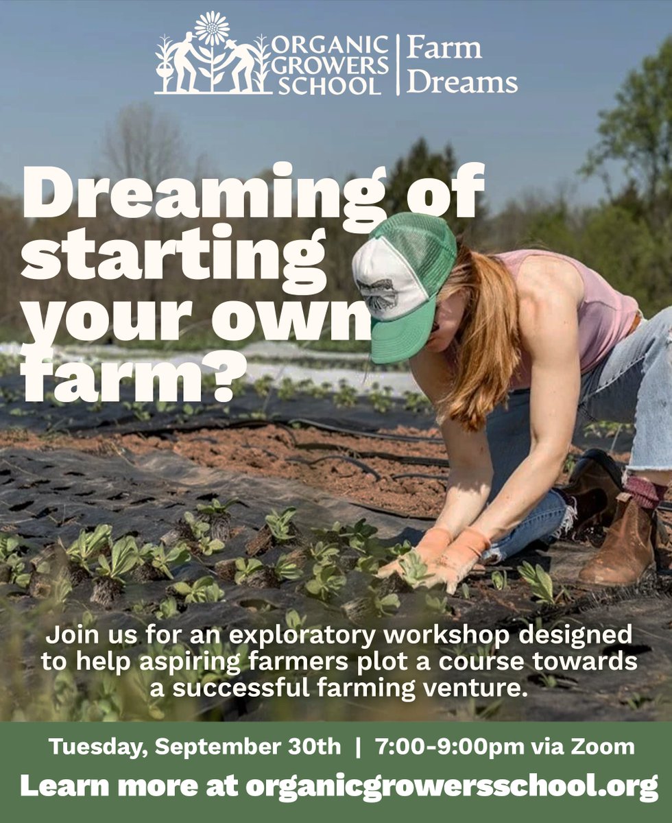 OGSNC's tweet image. There’s still time to join us for Farm Dreams tomorrow! This workshop will help you explore your options and take the first steps toward making your farm vision a reality.

📅 Tuesday, 9/30 via Zoom (7-9pm)
🔗 More details and register: hubs.la/Q03Ljn2F0