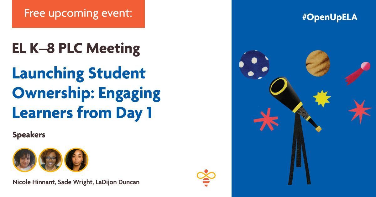 openupresources's tweet image. Engaged learners start on day 1, but how do you ✨keep✨ engagement up all year?

We&apos;re diving into that and more TONIGHT in our free #OpenUpELA PLC. ALL are welcome, so don&apos;t miss practical tips, real talk, and support from fellow educators. bit.ly/46de28K