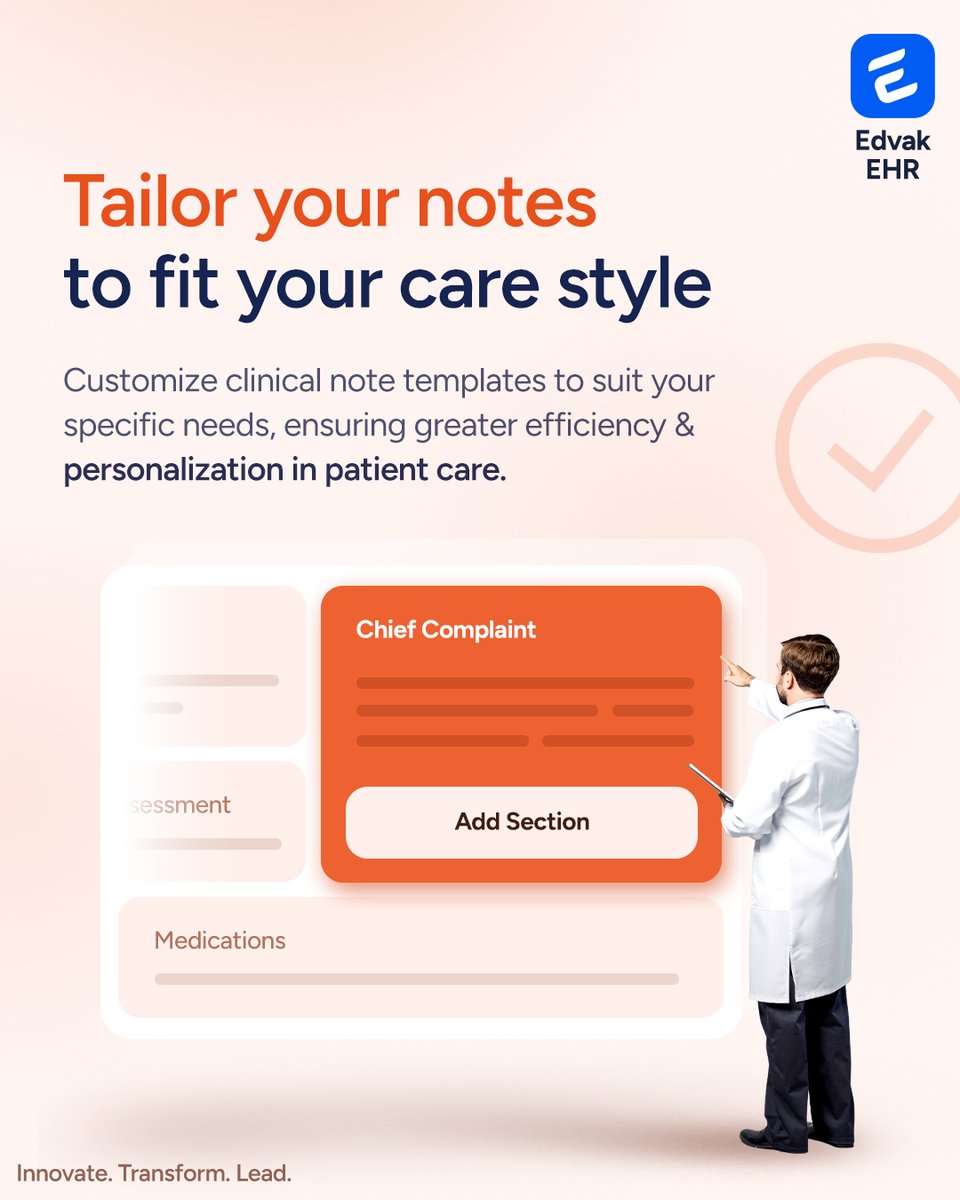 EdvakEHR's tweet image. Shape your notes around your care style. With Edvak EHR, tailor sections, tweak templates, and make every clinical note efficient and personal. Visit Our Website: hubs.la/Q03LjJsY0

#ElectronicHealthRecord  #DigitalHealth #PracticeManagement #PatientCare #Interoperability
