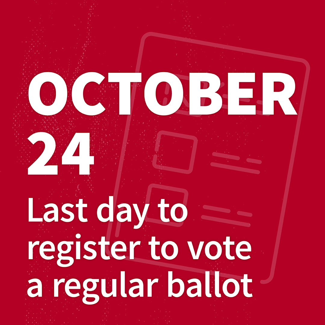 vaELECT's tweet photo. To cast a ballot in the November General Election, register to vote by October 24. Any new or updated voter registrations after October 24 will vote a provisional ballot. Check your eligibility at https://t.co/ChkBeJD1mt. #VaElections2025 #VAisForVoters #EveryElectionCounts https://t.co/lfmlHxEgv6