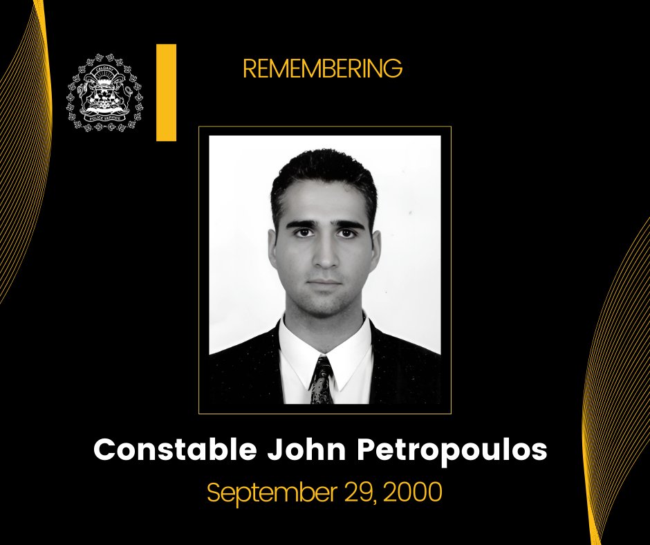 Today, we remember fallen member Const. John Petropoulos, who tragically lost his life on Sept. 29, 2000, while attending a break-in call at a local business. At 5:40 a.m. that day, Const. Petropoulos &amp; his partner were dispatched to investigate a break-in at a business in