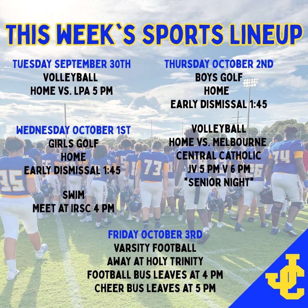 JohnCarrollHS's tweet photo. This Week in Ram Country. Come out and support our teams!
#JCHSRamFam # #RamCountry #GoRams #BlueAndGold #RamsPride https://t.co/NQ8gQh4ESP