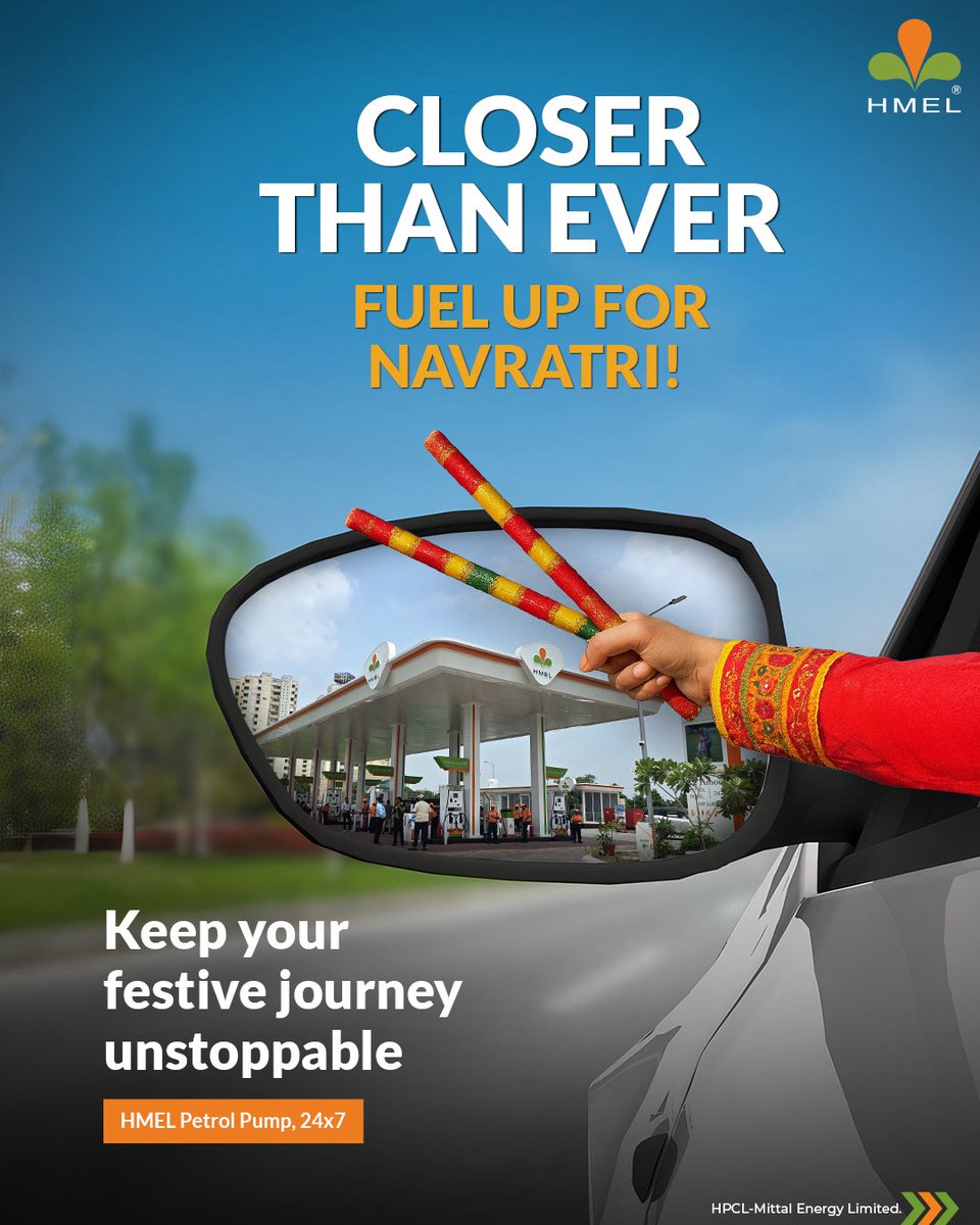 HMEL_India's tweet image. Fuel your festive journeys with confidence this Navratri.

HMEL petrol pumps are closer than ever keeping your celebrations unstoppable, 24x7.

#Navratri2025 #FestiveEnergy #EnergisingABrighterTomorrow #HMEL #NavratriMahotsav