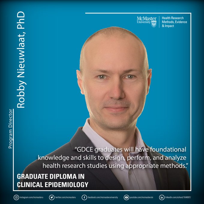 "GDCE students will have foundational knowledge and skills to design, perform and analyze health research studies using appropriate methods."  To find out more about our fully online part time program, visit gdce.healthsci.mcmaster.ca #epidemiology #research #residency