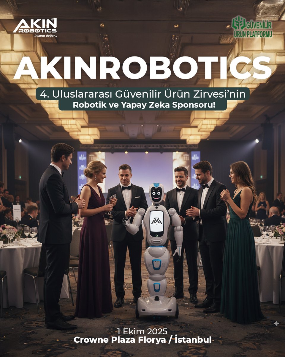 Akinrobotics's tweet image. AKINROBOTICS is taking its place as the Robotics and Artificial Intelligence Sponsor of the 4th International Reliable Product Summit.
Ada-7 will also be meeting with technology enthusiasts at the summit.
AKINROBOTICS, 4. Uluslararası Güvenilir Ürün Zirvesi’nin Robotik ve Yapay…