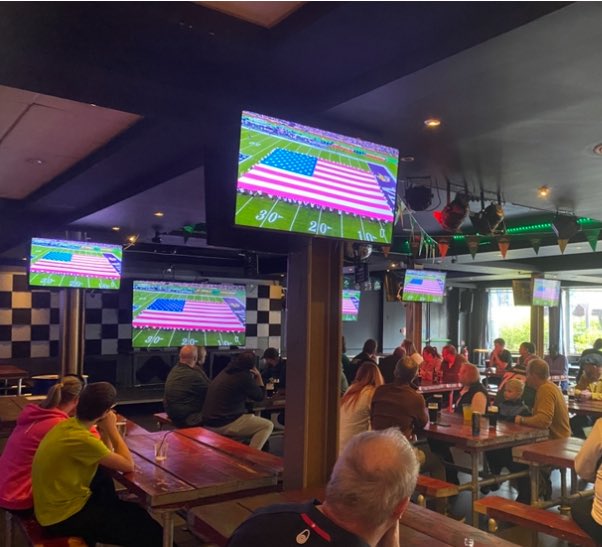 USAinNI's tweet photo. During a big weekend of sport, thank you to Belfast Trojans Football Team 🏈 for their help in facilitating yesterday’s watch-party for the historic @steelers v @Vikings game. https://t.co/aAvzVjUUTu