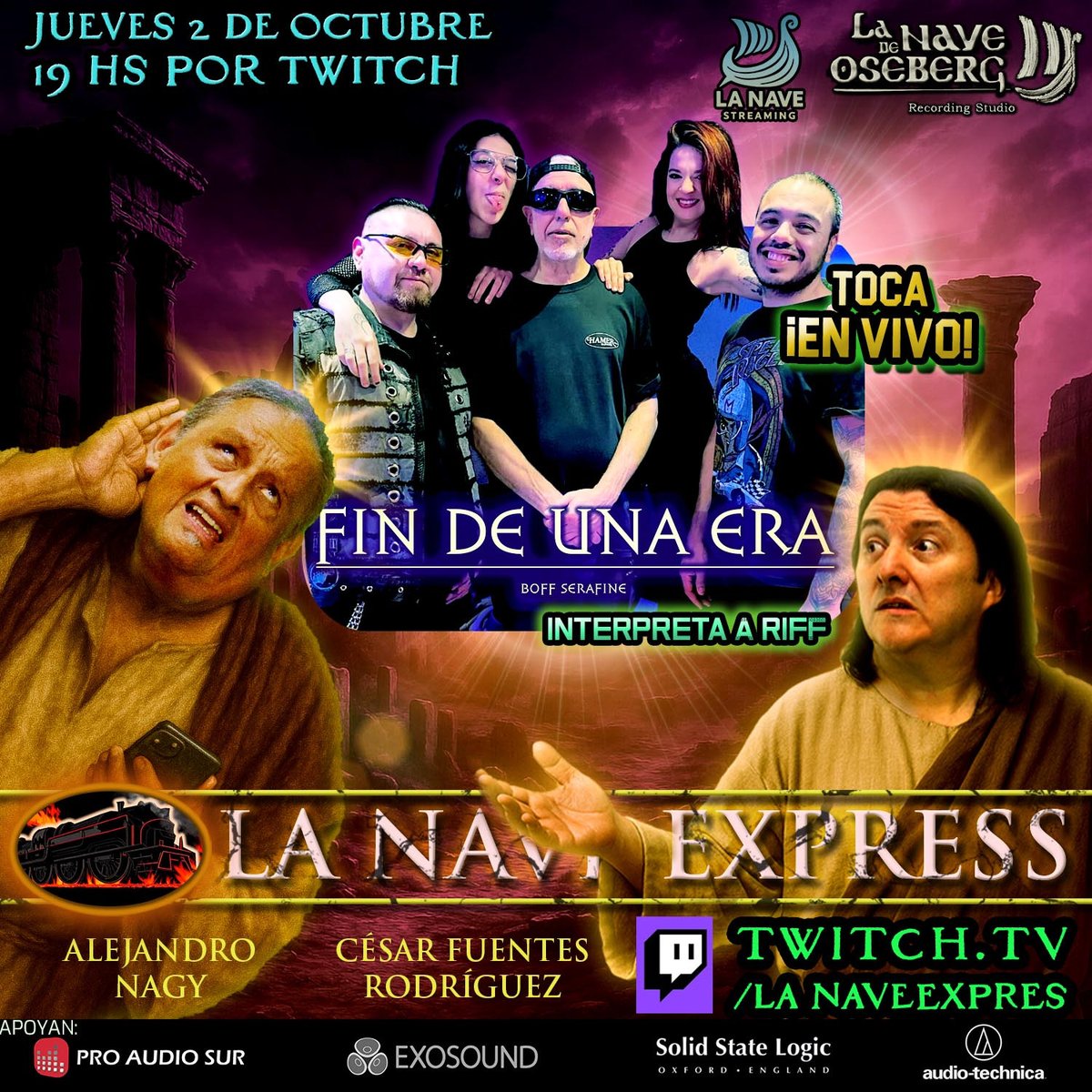 Este jueves a las 19 hs Boff Serafine y su banda Fin De Una Era interpretan a Riff en vivo en #LaNaveExpress.

Zarpamos a la hora señalada por twitch.tv/lanaveexpres o youtube.com/cfr939/streams 
Y también a través de youtube.com/@lanavedeosebe…