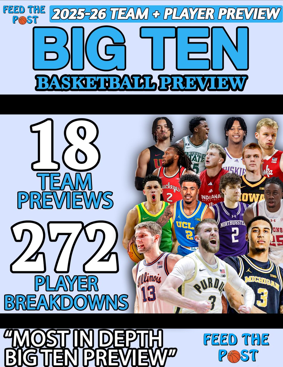 The most in depth Big Ten preview is HERE. Included in is 
- 18 roster breakdowns/fits
- 18 offensive + defensive team scheme breakdowns
- 272 individual player breakdowns (every player in the Big Ten)
- Everything you need to know for the upcoming season

feedthepost.gumroad.com/l/BigTenPrevie…