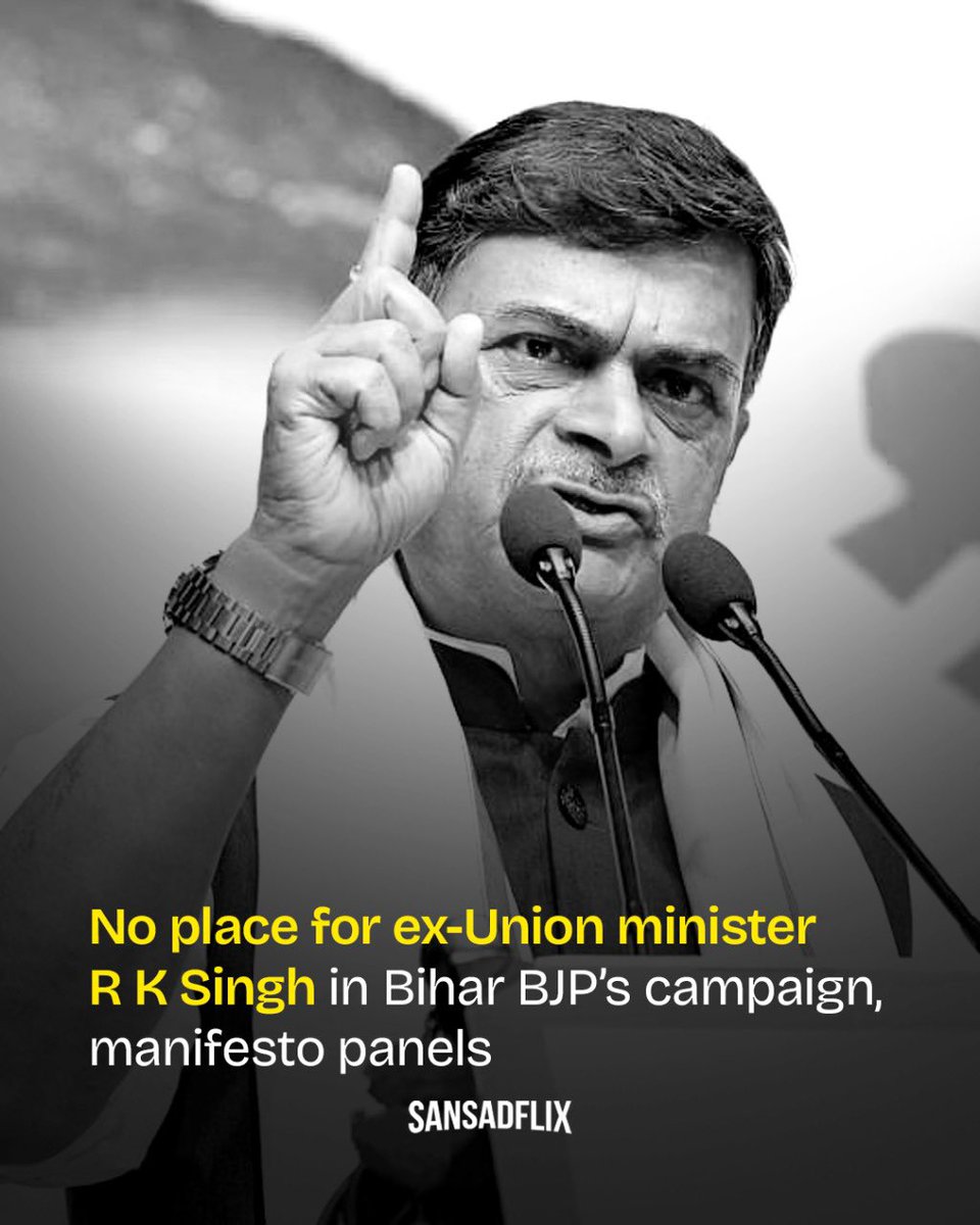 sansadflix's tweet image. The BJP announced a 45-member campaign committee and a 13-member manifesto panel in election-bound Bihar, including most senior leaders, except former Union Minister @OfficeOfRKSingh.
His exclusion has sparked speculation about internal party dynamics.
#RKSingh #Bihar