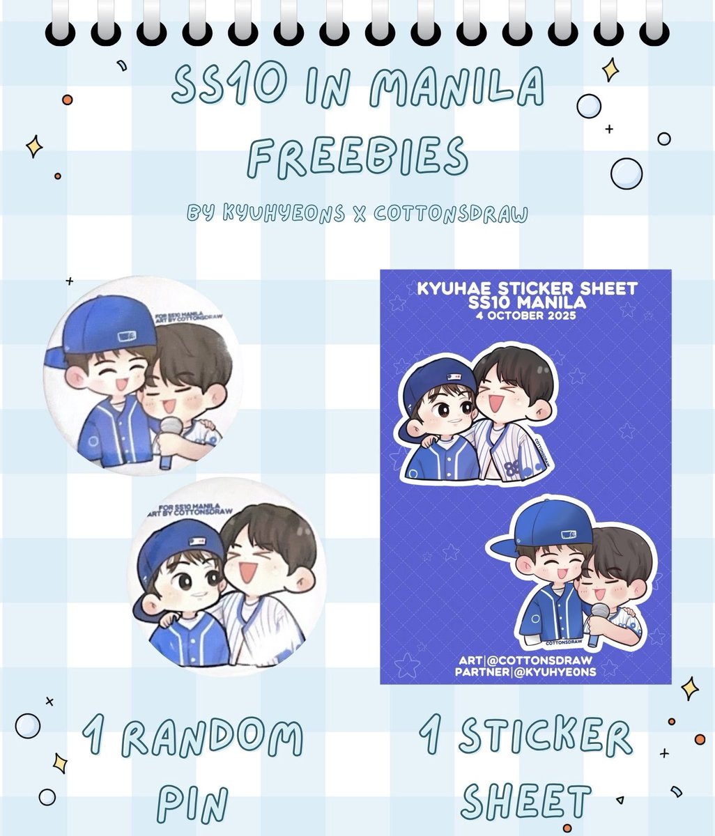 kyuhye0ns's tweet photo. 🐶 SS10 in Manila Kyuhae Freebies 🐶
 
inclusions: 1 random kyuhae pin &amp; 1 sticker sheet (art by: @cottonsdraw)

📆 10/4/25
📍MOA complex (exact location TBA)
⏰ TBA

- rt &amp; like, show tweet (no need to follow)
- 1:1 (limited quantity)
- on the spot trades only

#SS10inManila https://t.co/iQfqnOOzmQ