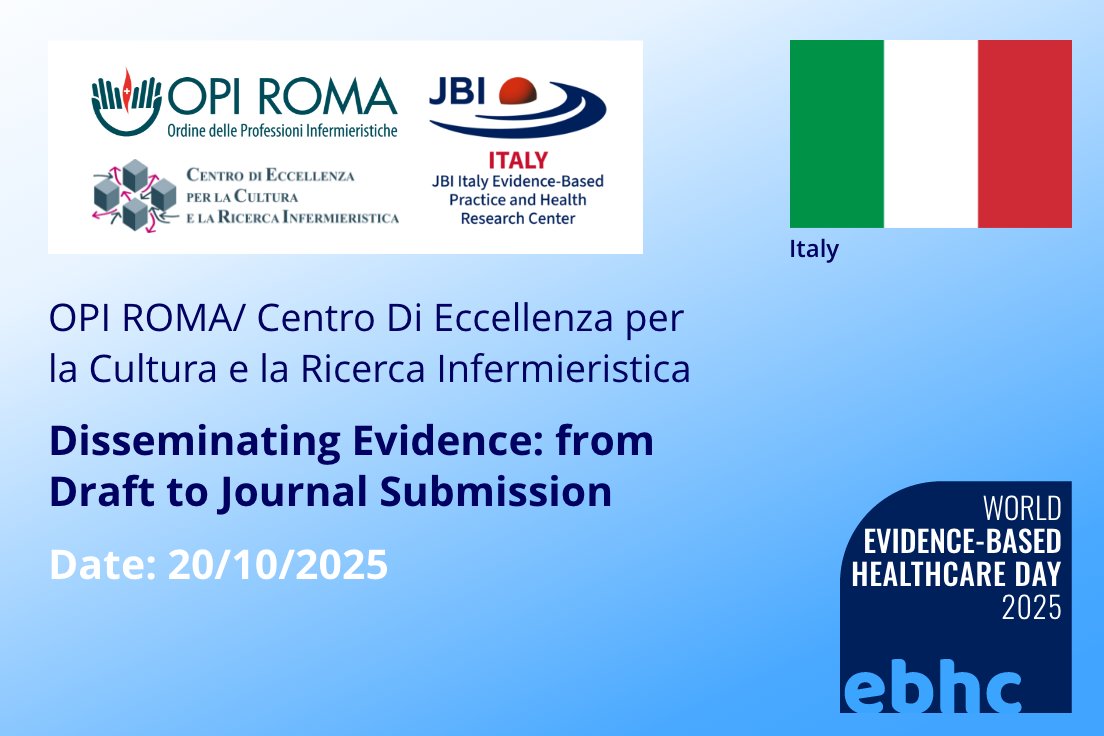 📢Register for the free #WorldEBHCDay event, "Disseminating Evidence: From Draft to Journal Submission" hosted by JBI Italy Evidence-Based Practice and Health Research Center <a href="/opiroma/">OPI Roma</a>👇
opiroma.sailportal.it/corsi/12076/ca…

🔗Submit your own event by 6th of October👉worldebhcday.org/events