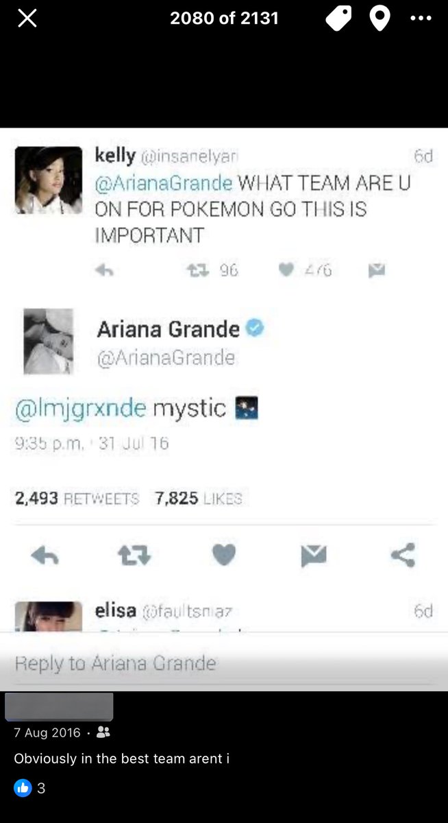 found this on my old facebook 😩

not me fangirling bc i was in the same pokemon go team as ari 😭