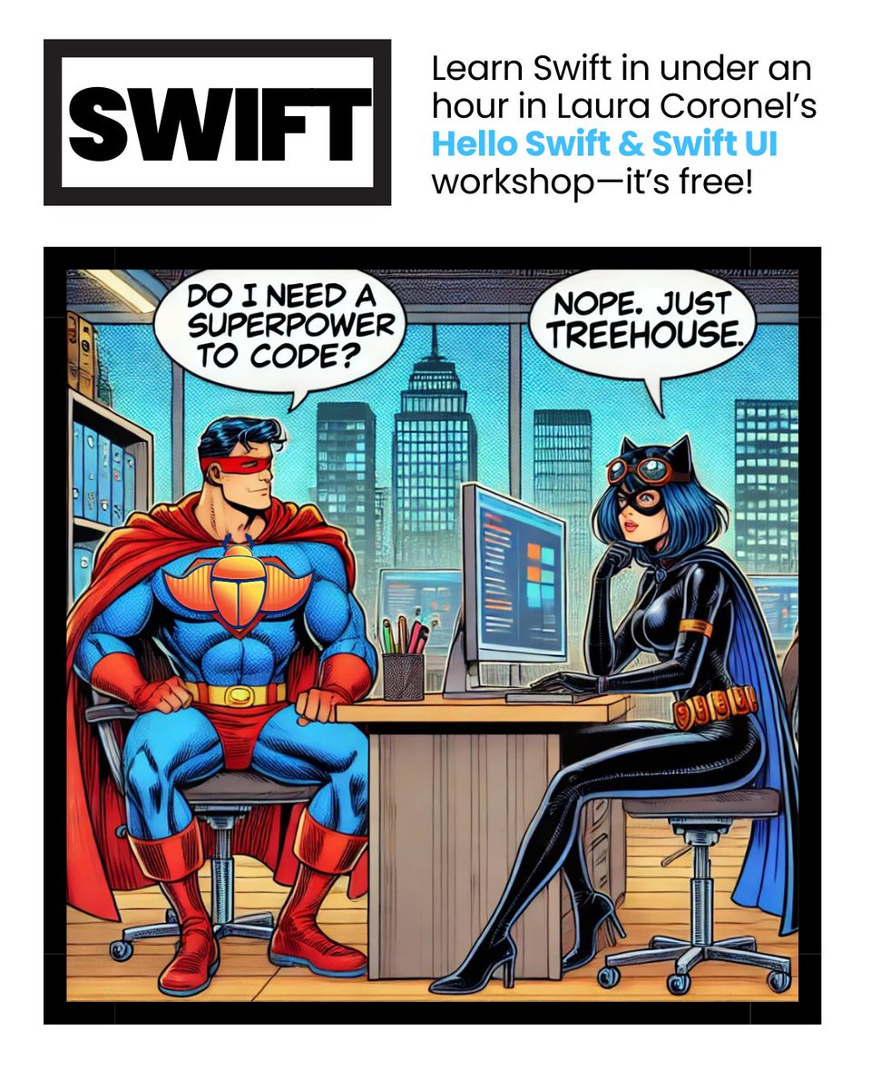 treehouse's tweet image. Ready to build your first iOS app? Learn Swift basics in under an hour in this beginner-friendly course. Get hands-on with a 7-day free trial! Start now: trhouse.co/3V2rrey #Swift #iOSDev #Treehouse