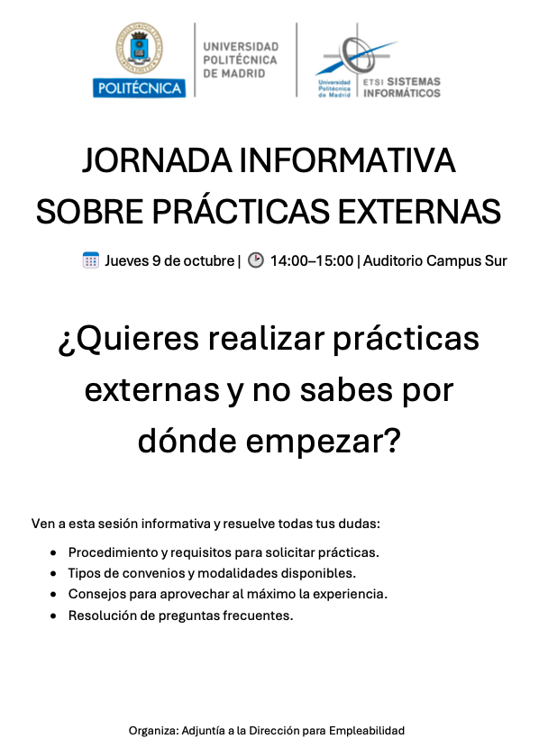 Jornada Informativa de Prácticas Externas en la <a href="/ETSISIupm/">ETSISI UPM</a> ¡No te la pierdas!
