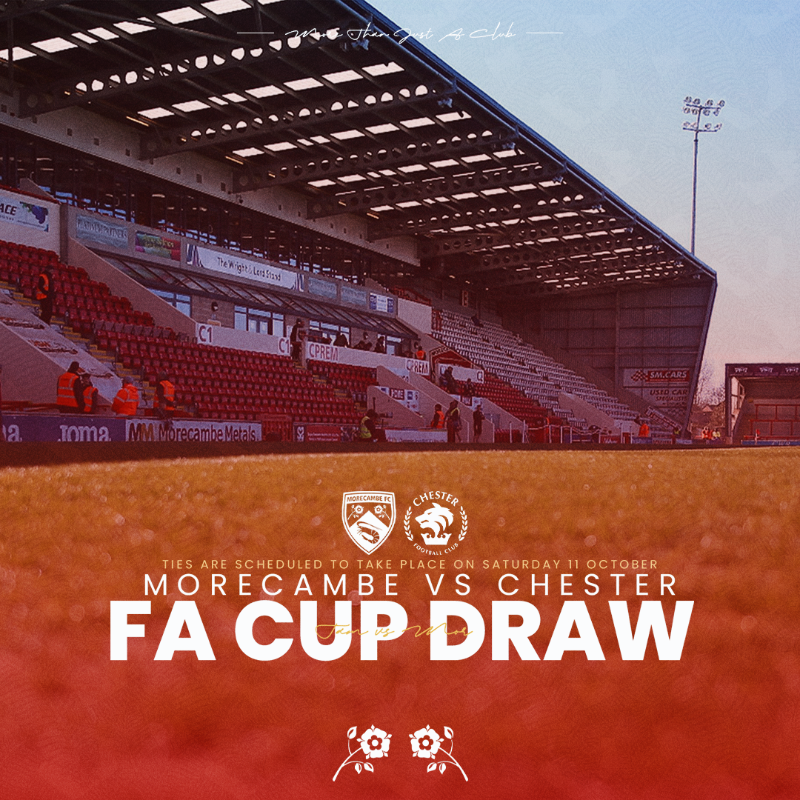 MorecambeFC's tweet photo. We’ve been drawn in the Fourth Round Qualifying of the Emirates FA Cup and will face Chester at the Mazuma Mobile Stadium.

#UTS 🦐 | #MORvCHE